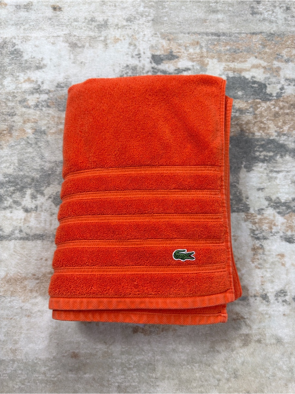 Vintage Lacoste Bath Towel Orange Crocodile Logo 100% Cotton 27x51